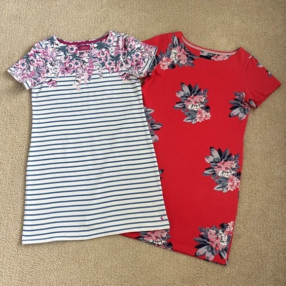 Pair of Joules Women’s Riviera Print Dresses - Floral Red & Blue Stripe Floral - Picture 3 of 11
